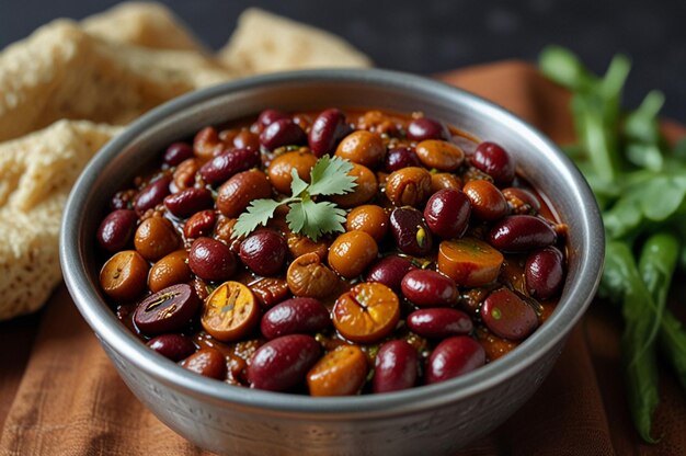 Photo black eyed kidney beans curry or chawli or chavli chi usal or masala