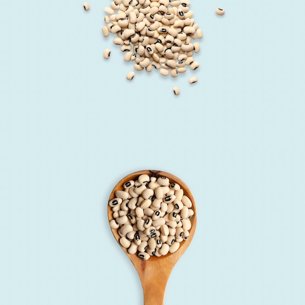 Black eyed peas isolated on light blue background with copy space