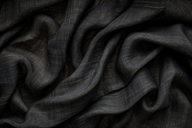 Black fabric texture background Wavy folds of grunge silk fabric