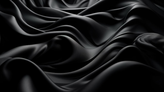 Black Fabric in Wavy Bokeh Abstract Background Generative AI