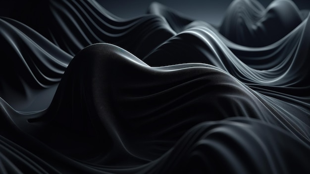 Black Fabric in Wavy Bokeh Abstract Background Generative AI