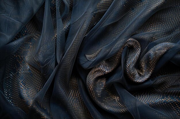 Black fabric with a pattern in the form of waves closeup