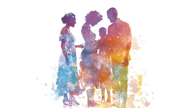 Photo black family watercolor illustration gathering and joyful moments