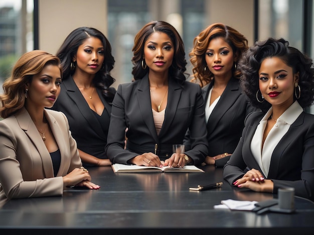 Black female boss leading corporate multiracial team meeting