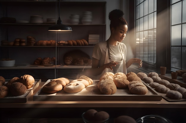 Black female entrepreneur working in local bakery