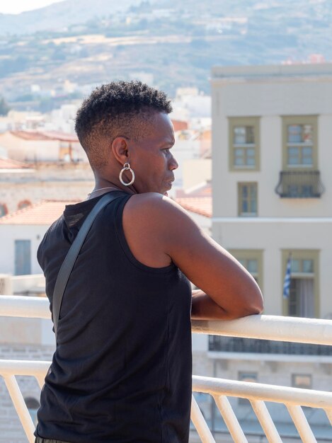 Black female passenger on a ferry in Greece