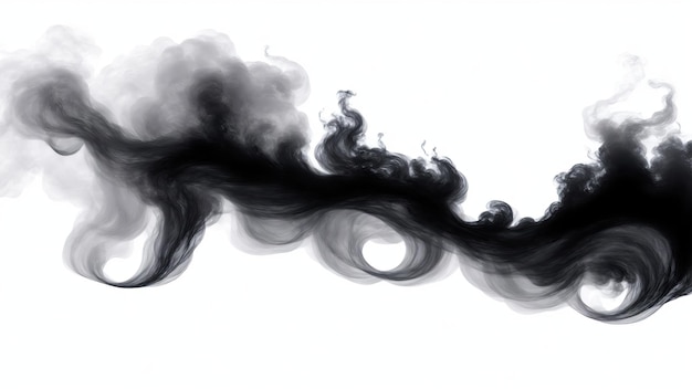 Black fire flame smoke cloud texture isolated on white background