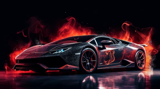 black fire red sport car wallpaper on smoke background