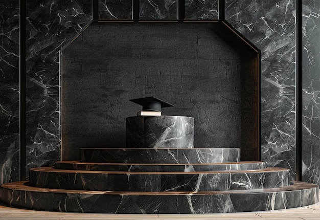 Photo a black fireplace with a black and white marble background