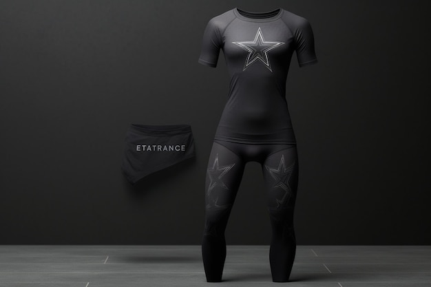 Photo black fitness top and leggings mockup design for gymwear