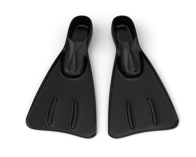 Black flippers isolated on white. 3d illustration