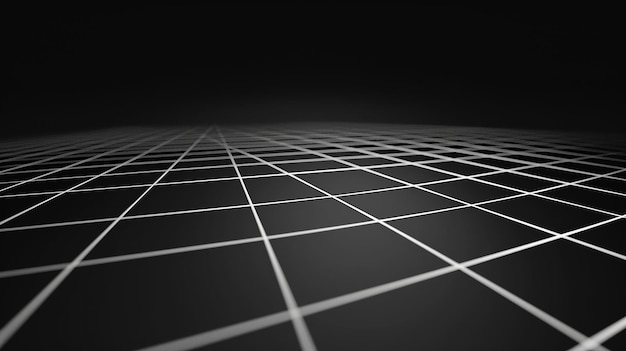 Photo a black floor with a white grid that says  the lines