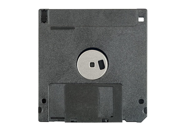 Black floppy disk on white background