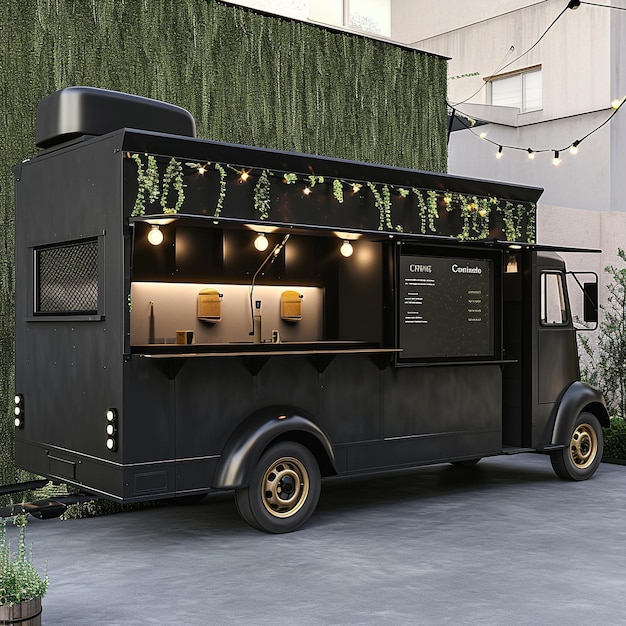 a black food truck with the words quot restaurant quot on the side