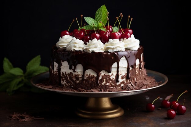 Photo black forest cake on rustic table