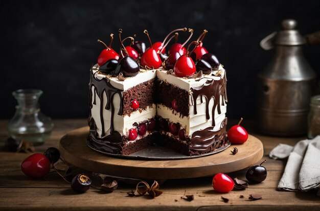 Black forest cake with a rustic homemade charm