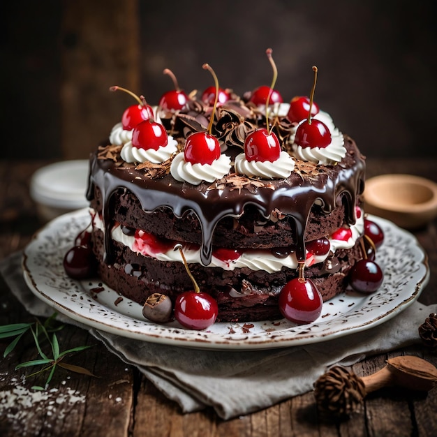 Black forest cake with a rustic homemade look 8k