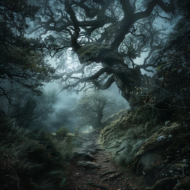 Photo the black forests secret path and majestic curved oak