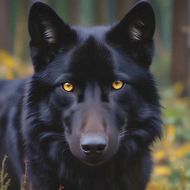 Black fox with yellow eyes