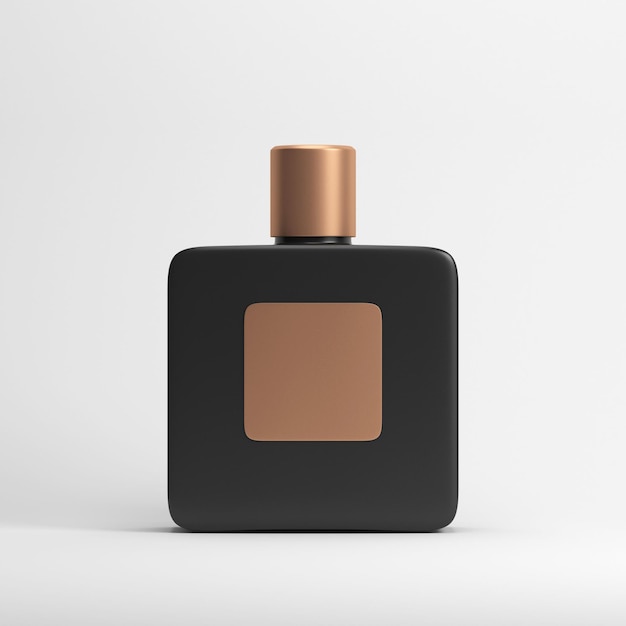 Black fragrance perfume bottle Mockup with golden label. 3d rendering