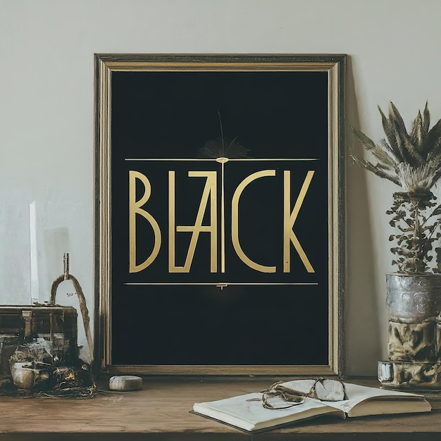 black frame on a dark wooden wall