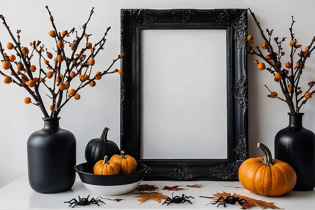 a black frame with pumpkins and a black frame with a white background