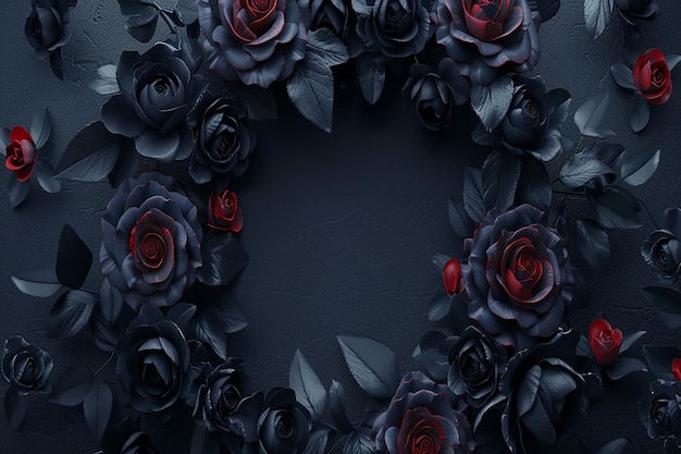 a black frame with roses and leaves on it