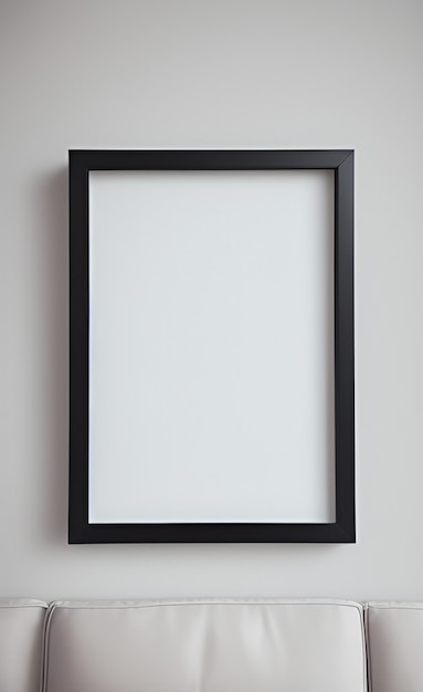 A black frame with a white border on a gray wall.