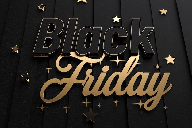 Black friday background. Black paper and golden text 3d illustration. Super friday sale logo for banner, web, header and flyer, design. Christmas and new year shopping.