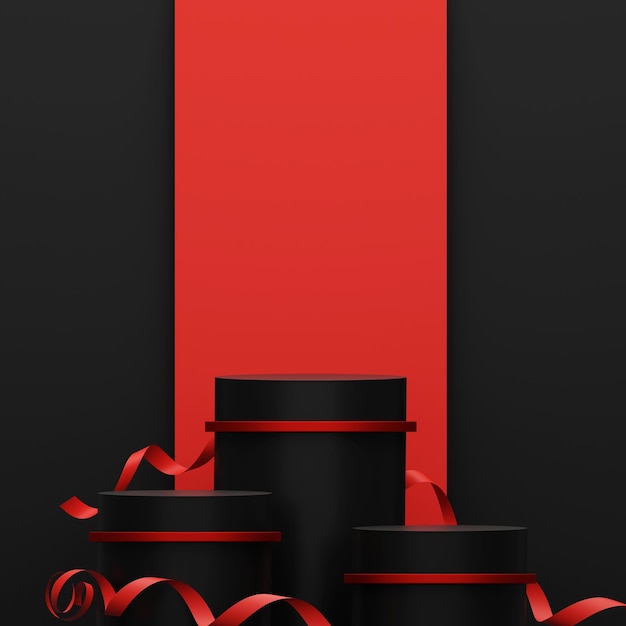 Black friday background black podium minimal on stage with black red and golden platform