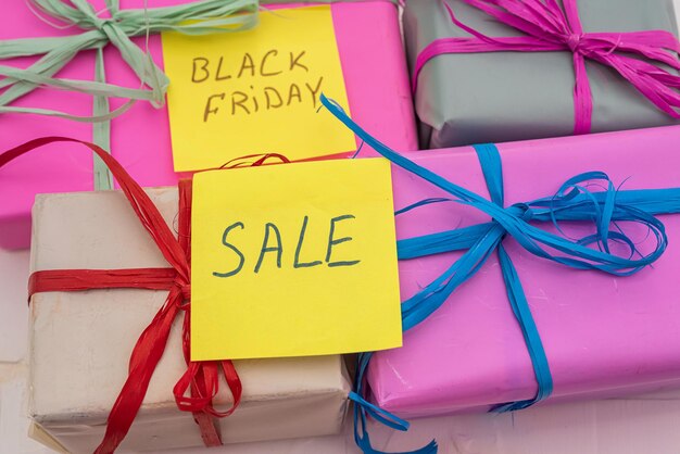 On Black Friday beautiful gifts are laid out on the shelves with big discounts