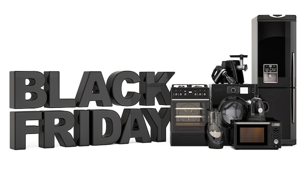 Black Friday concept with kitchen appliances 3D rendering