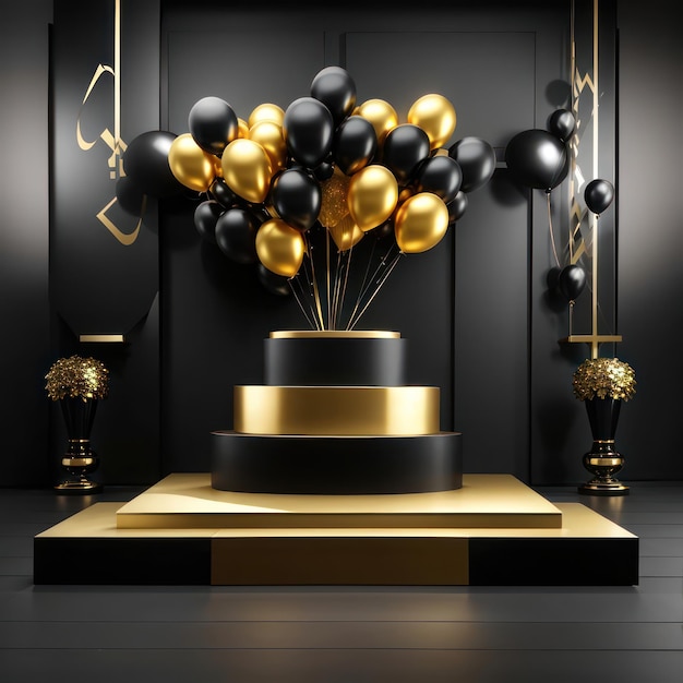 Black Friday Display Podium Product Black And Gold Concept Elegant Podium Decoration