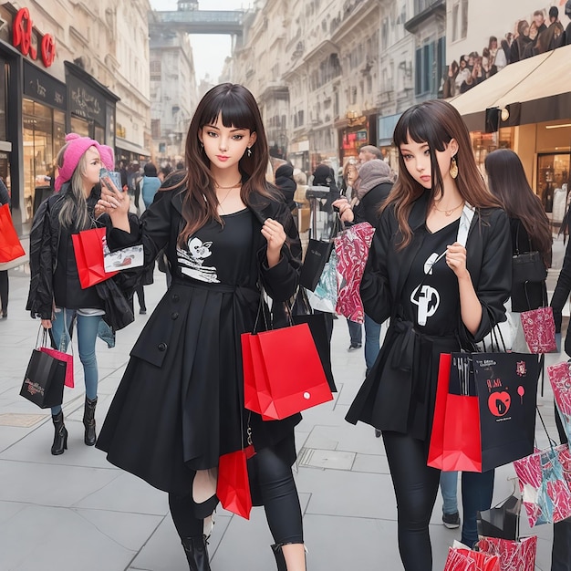 Black Friday flash sale with a striking image of a chic girl flaunting her shopping haul of bags