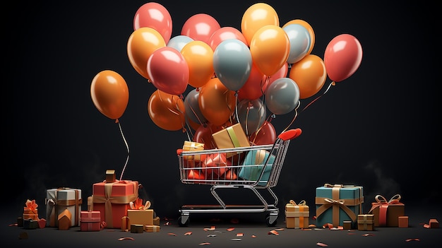 Black Friday Gifts Sale Packages Shopping Cart and Balloons