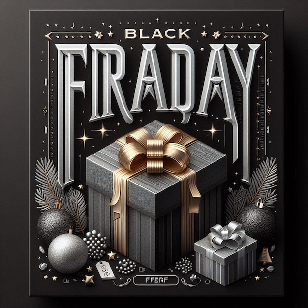 Photo a black friday poster with a black background and a gold ribbon with a christmas card