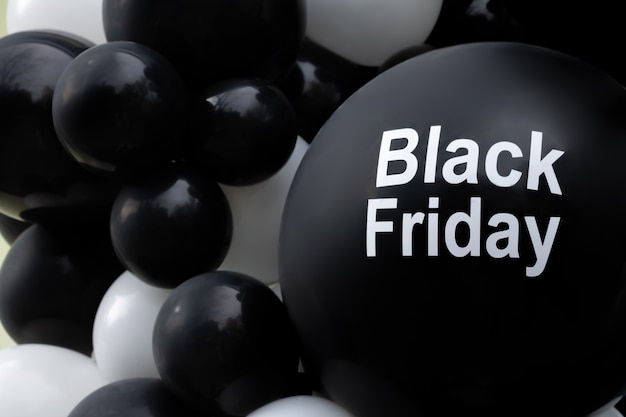 Black Friday Sale background, dark decoration balloons with promotion text