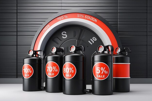 Photo black friday sale banner with 3d illustration of lpg station with canisters and percent sign