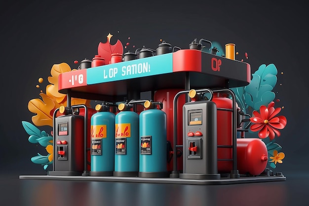 Photo black friday sale banner with 3d illustration of lpg station with canisters and percent sign