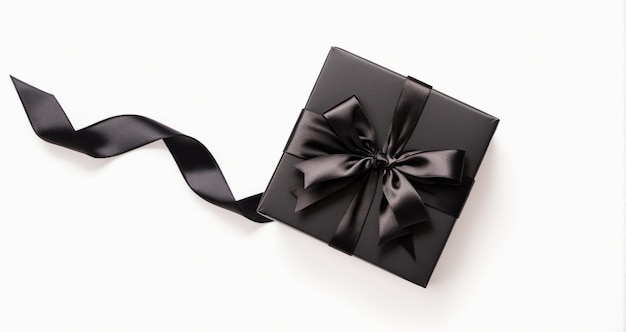 Black Friday Sale and Christmas presents concept Gift box with black ribbon isolated