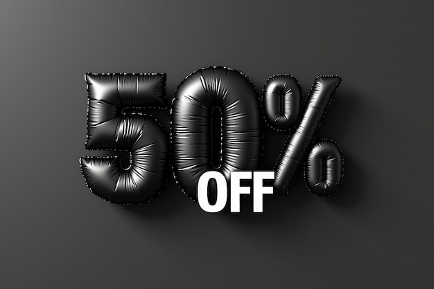 Photo black friday sale concept with shiny black balloons forming percent off on dark background