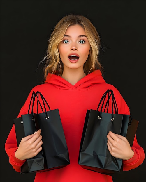 Photo black friday sale concept with a young woman carrying shopping bags balk friday mockup design