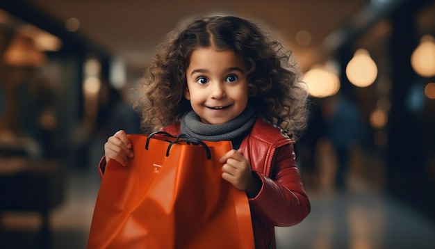 Black friday sale discount little girl holding shopping bag