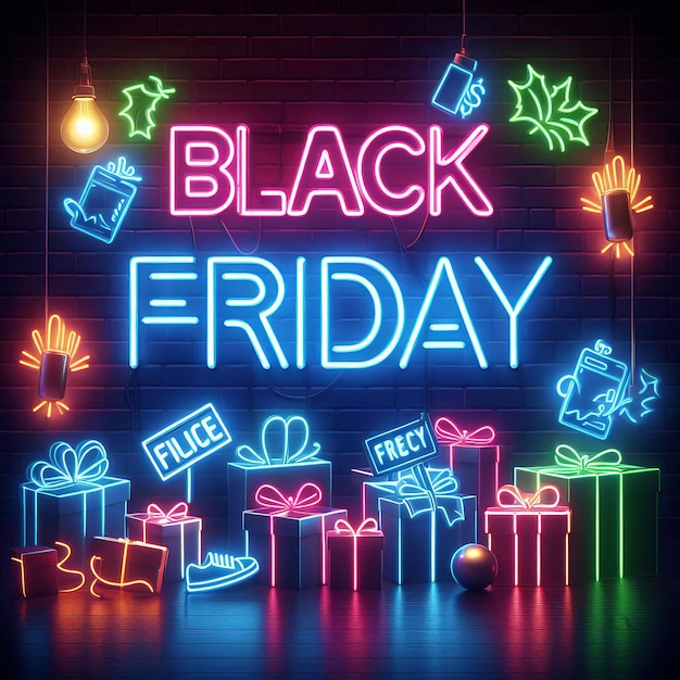 Photo black friday sale neon light effect background social media post image