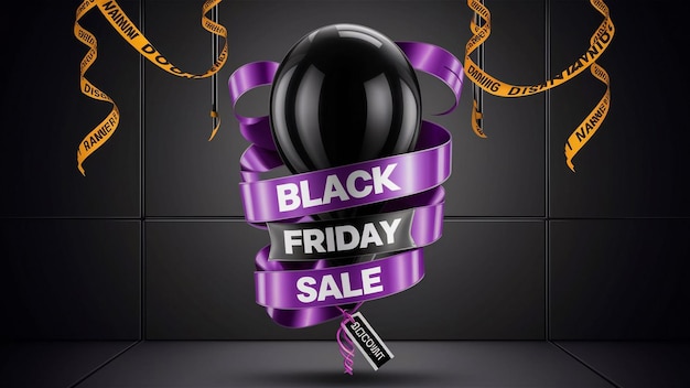 Photo a black friday sale sign with a purple ribbon