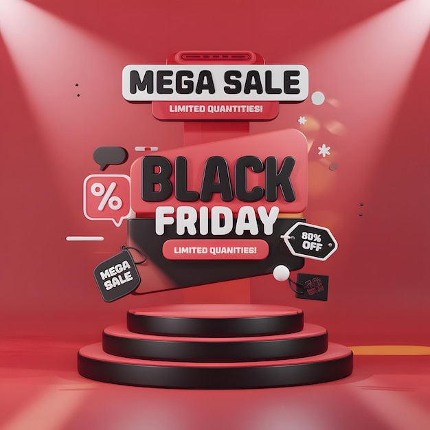 Photo black friday sale with realistic 3d design stage podium