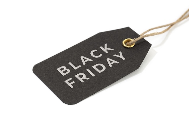 Black friday tag isolated on white background. Shopping sale concept background