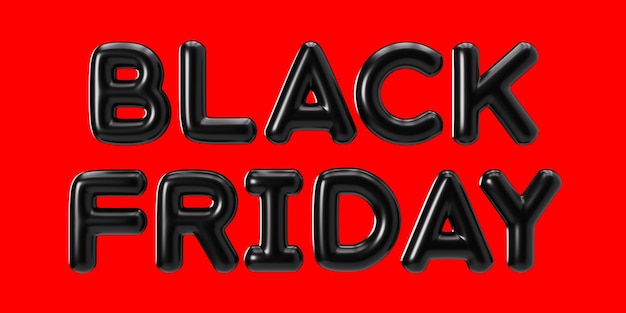 BLACK FRIDAY text isolated on red background Foil balloons letters cut out Special offer good price deal shopping time Black friday sale Discount 3d rendering