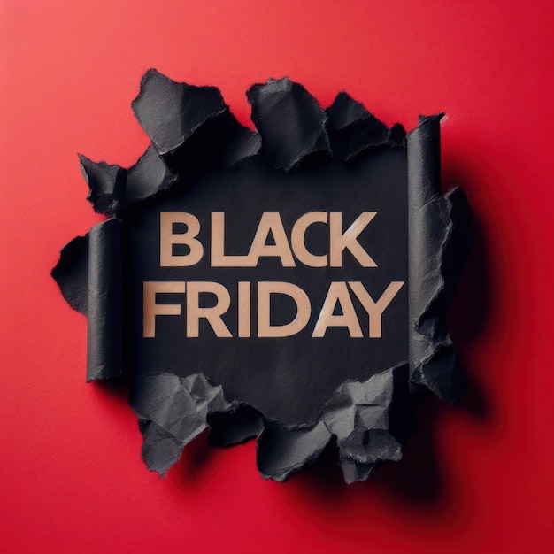 Black friday text revealed beneath torn paper on red background