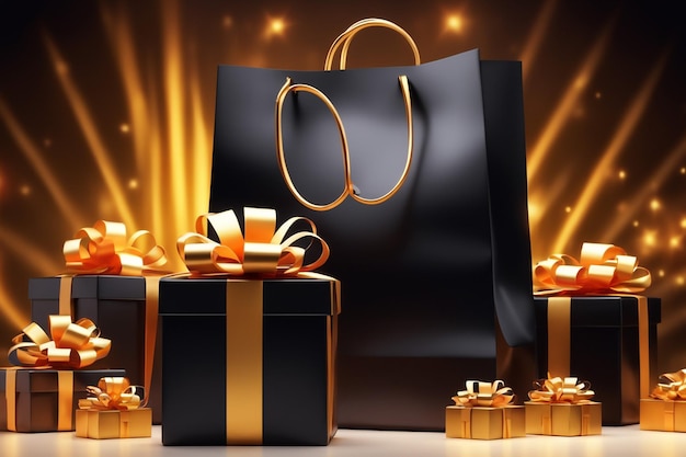 black friday wirh shpping bag and gift box Online Shopping Concept in black friday